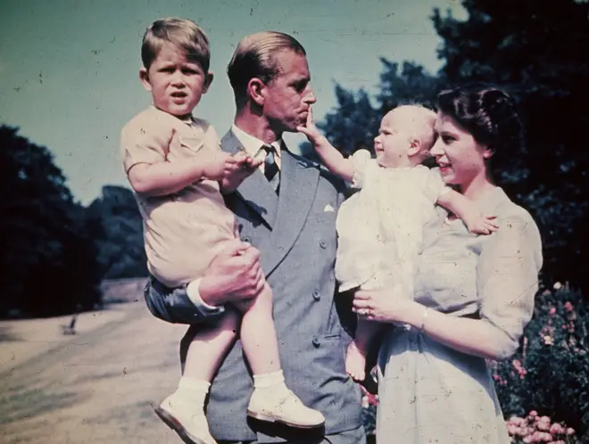 Elizabeth and Philip and Prince Charles and Princess Anne, August 1951.