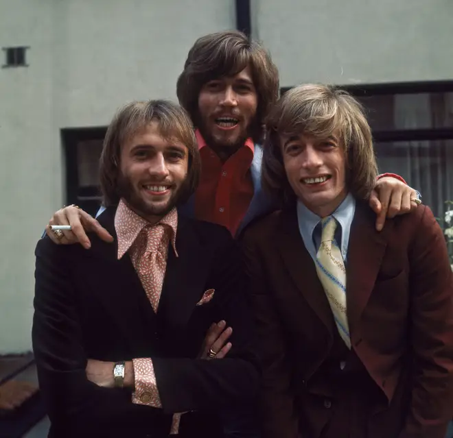 Bee Gees (L to R) Maurice, Barry and Robin Gibb, circa 1973.