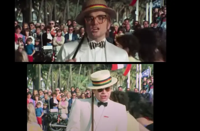 The footage was re-scanned and computer graphics added before Taron Egerton was shot in almost identical clothing to Elton John.