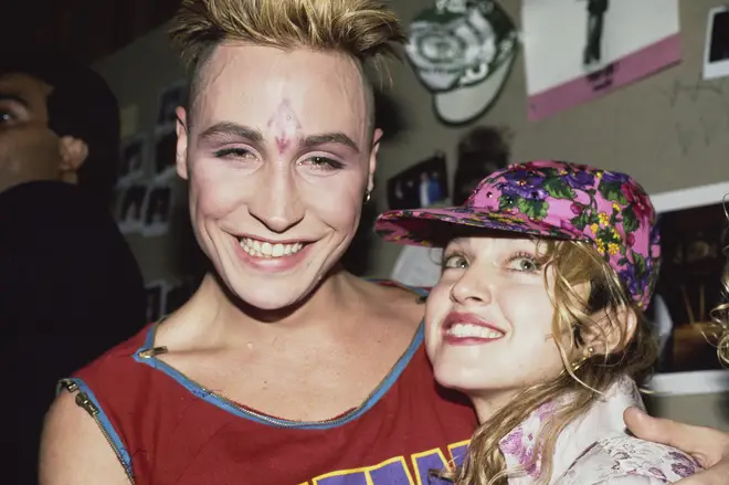 Madonna and singer Marilyn celebrate Boy George's birthday at the Palladium nightclub in New York City, 1985.