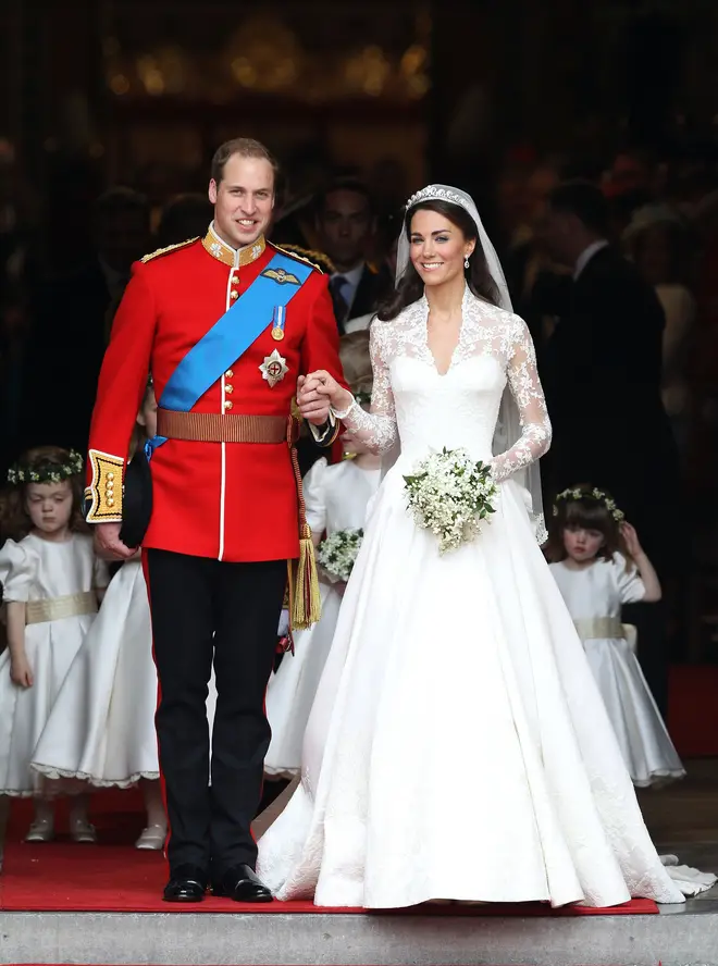 The Duke and Duchess of Cambridge released the new photos to mark their ten year wedding anniversary. Pictured, the pair after marrying in Westminster Abbey on April 29, 2011