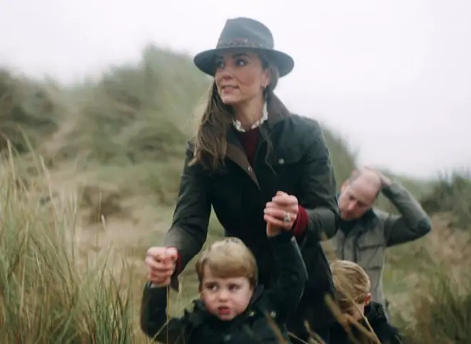 Anmer Hall, the couple's Norfolk home, is where the family-of-five spent most of lockdown in 2020 and was where William and Kate hosted many zoom calls throughout the pandemic Pictured, the family on a walk through sand dunes)..
