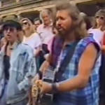 Bee Gees Robin (centre), Maurice (left) and Barry Gibb (right) busked in London's Covent Garden in 1993.