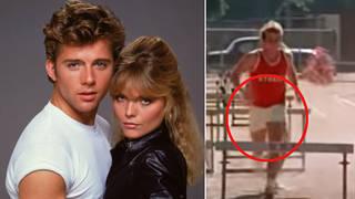 One eagle-eyed fan has spotted a very – shall we say 'ballsy' – wardrobe malfunction in one scene from Grease 2 that has seemingly slipped anyone's notice for almost 40 years (pictured right).