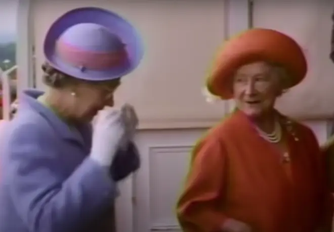 Her Majesty she can be seen wiping tears from her face before saying to The Queen Mother: "Do you know that I haven&squot;t watched from a pair of binoculars for ages."
