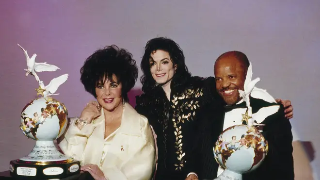 Berry Gordy with Michael Jackson and Elizabeth Taylor
