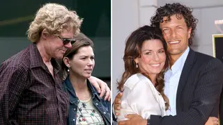 Shania Twain with her ex-husband Mutt Lange (left) and second husband Frédéric Thiébaud (right)