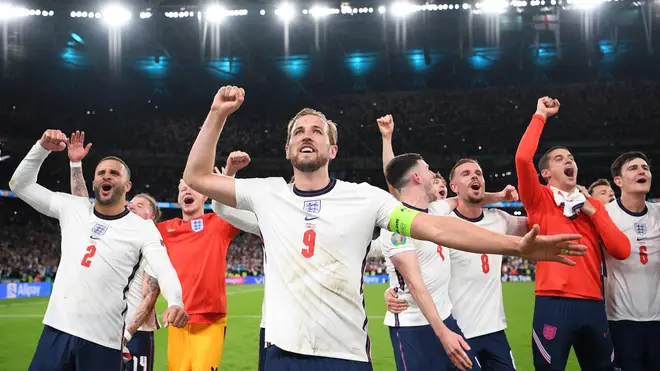 Harry Kane celebrates with the England fans