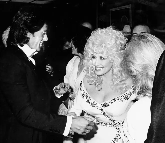 Dolly Parton and Sylvester Stallone on the red carpet for the 'Rhinestone' premiere in New York City
