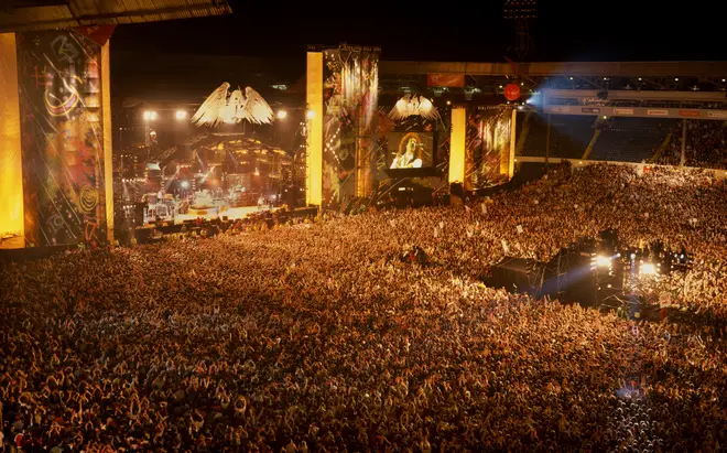 Crowds watching the Freddie Mercury Tribute Concert, Wembley Stadium, London, April 20, 1992. (Photo by Phil Dent/Redferns)