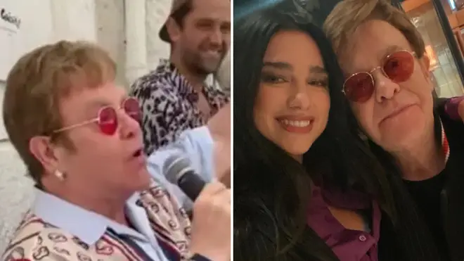 Elton John surprises restaurant audience with performance of 'Cold Heart', and Elton with Dua Lipa. Photos: Instagram