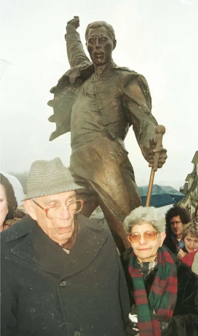 Freddie Mercury's parents at his statue