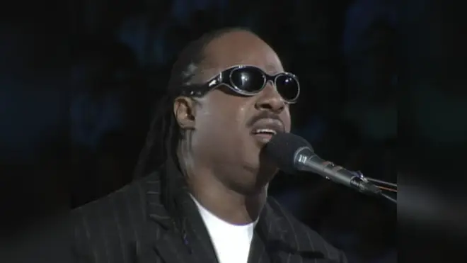 Stevie Wonder performing at the 1996 Olympic closing ceremony in Atlanta.