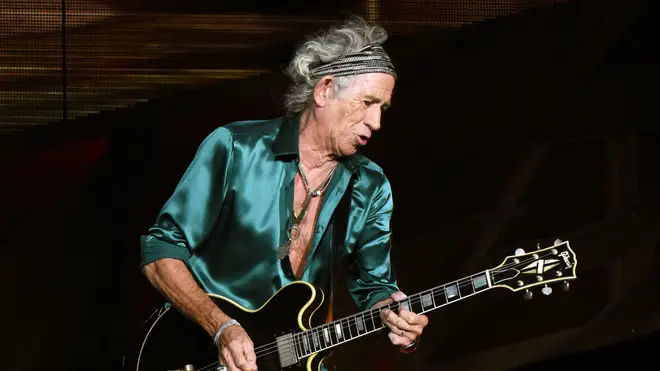 Keith Richards performing with The Rolling Stones at Carter Finley Stadium in Raleigh, North Carolina in 2015.  (Photo by Chris McKay/Getty Images)
