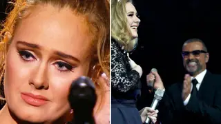 Adele performing 'Fastlove' in tribute to George Michael at the Grammys, and George Michael congratulating Adele for her BRIT Award win in 2012.