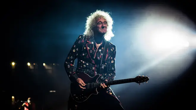Brian May performing with Queen + Adam Lambert in Milan, 2018. (Photo by Roberto Finizio/NurPhoto via Getty Images)
