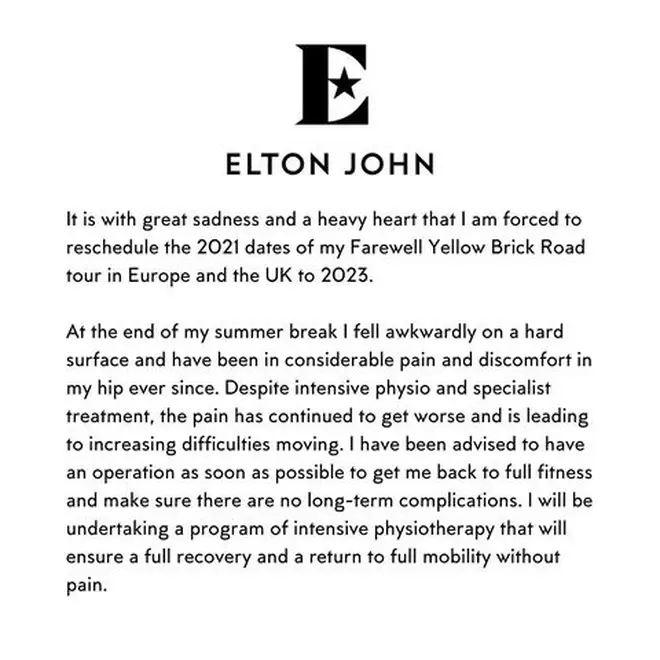 Elton John's full statement on his Instagram.