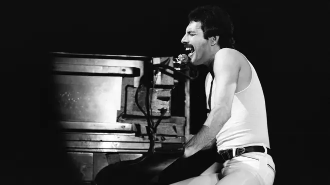 Queen performing at the NEC in Birmingham, 1980. (Photo by Staff/Mirrorpix/Getty Images)