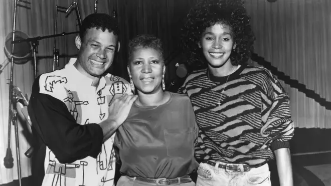 Aretha Franklin and Whitney Houston pose for a portrait during the recording of the song 'It Isn't, It Wasn't, It Ain't Gonna Be Me in May 1989 in Detroit, Michigan.