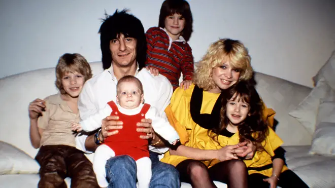 Ronnie Wood and ex-wife Jo Wood are photographed with their children in Chelsea, London in 1983. (Photo by Dave Hogan/Hulton Archive/Getty Images)