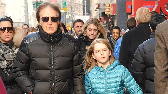 Sir Paul McCartney and his daughter, Beatrice McCartney, are seen on December 19, 2013 in New York City. (Photo by Demis Maryannakis/Star Max/FilmMagic)