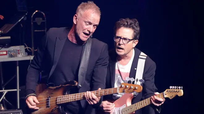 Michael J Fox recreates iconic Back to the Future performance with Sting at charity event