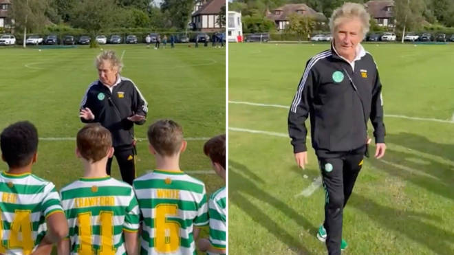 Watch as Rod Stewart gives heartwarming pep-talk to his young son’s football team