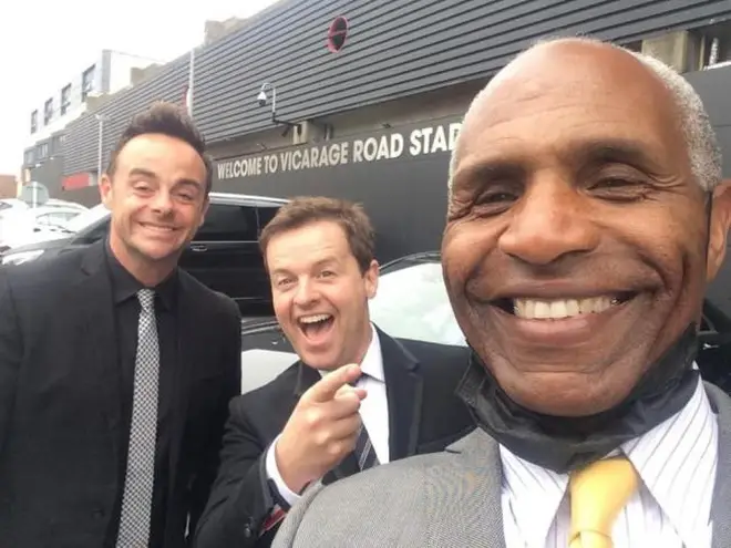 Ant and Dec took an impromptu photo with Watford FC legend Luther Blissett before the football match at Vicarage Road.
