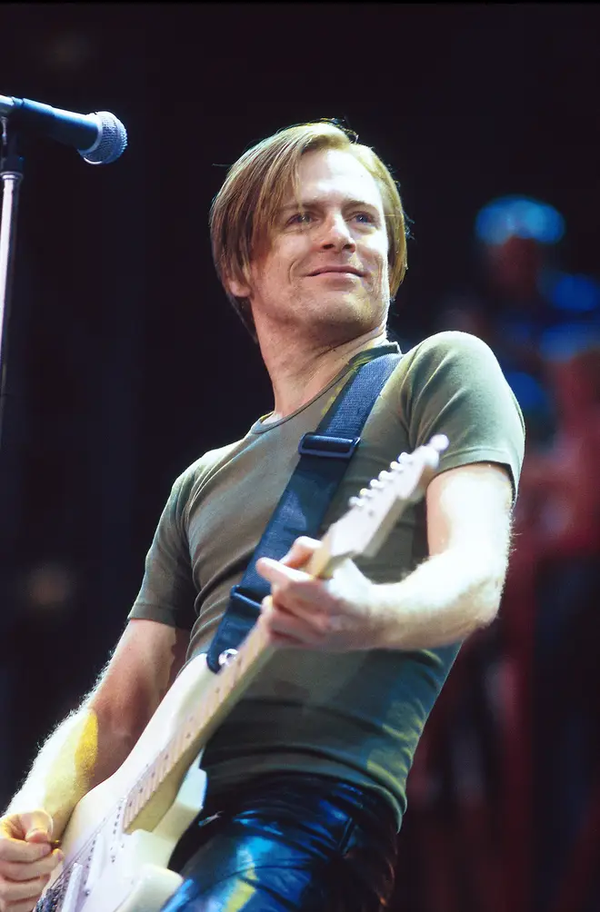 Bryan Adams looks out at the adoring 70,000-strong Wembley Stadium crowd. (Photo by Mick Hutson/Redferns)