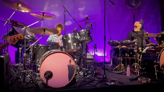 Nandi Bushell's latest drum battle sees her playing alongside Queen legend Roger Taylor.