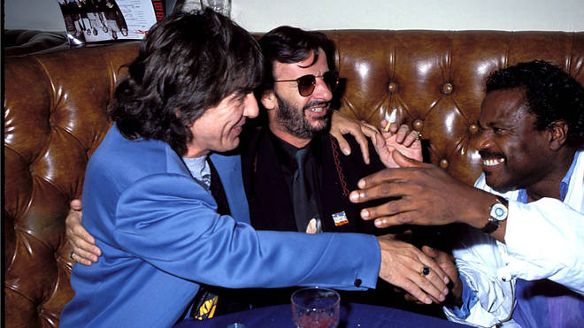 Billy Preston with Ringo Starr and George Harrison in 1990