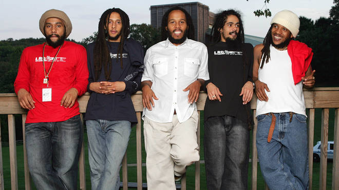 Left to right: Sons Ky-mani, Julian, Ziggy, Damian and Stephen Marley