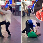 A Michael Jackson impersonator takes down a heckler