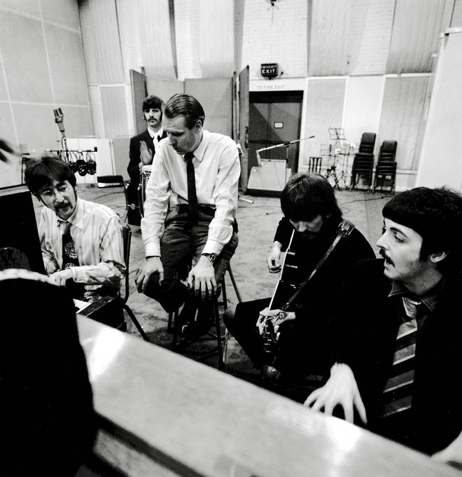 The Beatles and George Martin in the studio