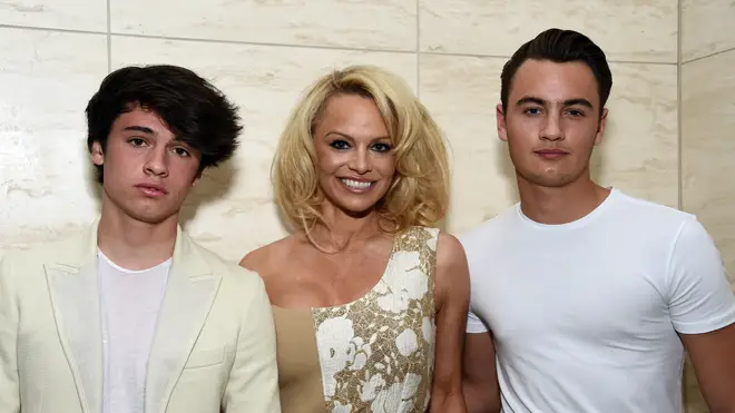 Pamela Anderson with her sons Dylan (left) and Brandon (right) in 2016