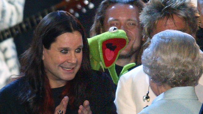 The Queen is introduced to Ozzy Osbourne and Kermit