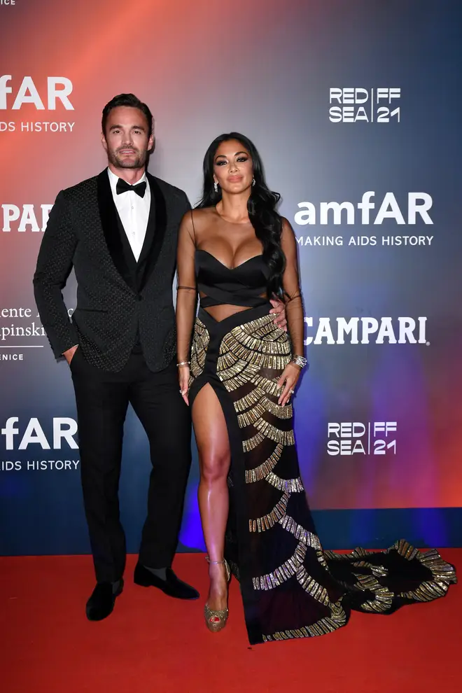 Nicole Scherzinger and boyfriend Thom Evans together in 2021. (Photo by Pietro D'Aprano/amfAR/Getty Images for amfAR)