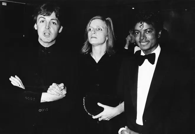 Paul and Linda McCartney together with Michael Jackson at the BRIT Awards in 1983. (Photo by Dave Hogan/Getty Images)