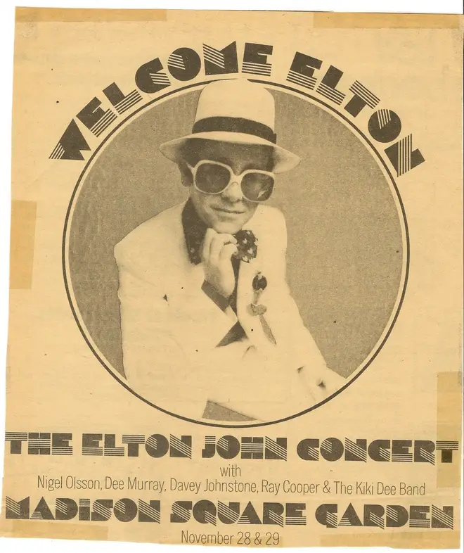 An original ticket for Elton's Madison Square Garden shows in November 1974.