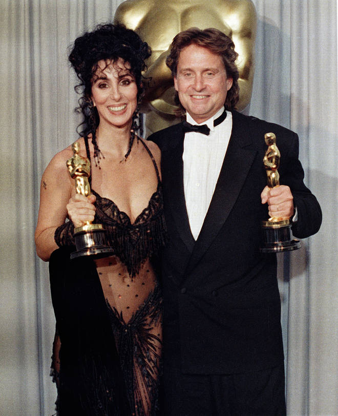 Oscar Winners Michael Douglas and Cher at Academy Awards 1988