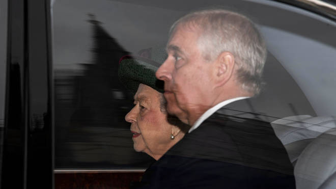 The Queen arrives with Prince Andrew
