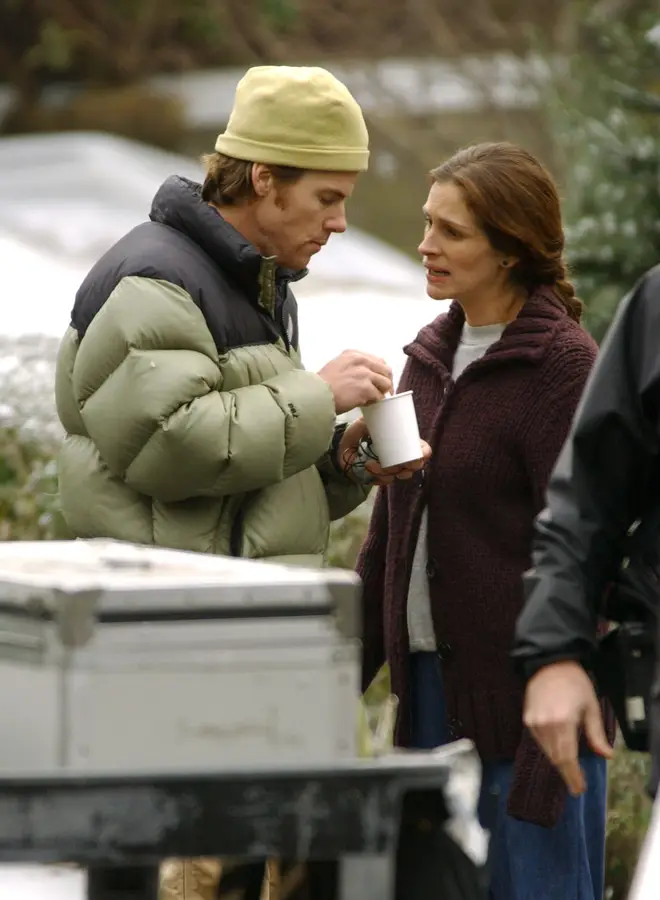 Danny and Julia on set in 2002