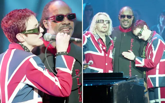 Stevie Wonder presented Eurythmics with the Outstanding Contribution to Music award at the 1999 BRIT Awards.