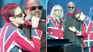Stevie Wonder presented Eurythmics with the Outstanding Contribution to Music award at the 1999 BRIT Awards.