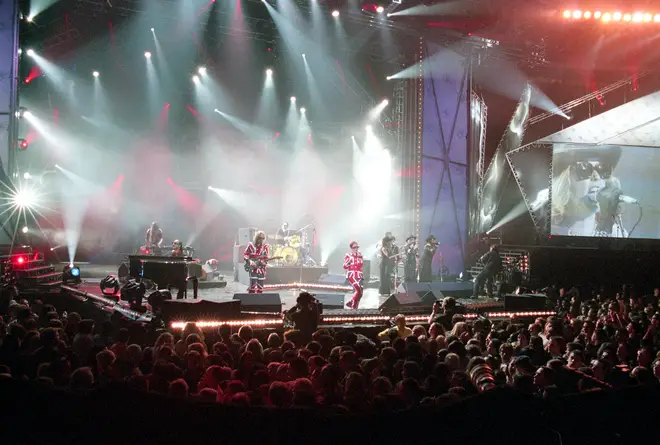 The crowd's cheers at the London Arena reached unheard of decibel levels when Stevie joined Eurythmics on stage. (Photo by JMEnternational/Getty Images)