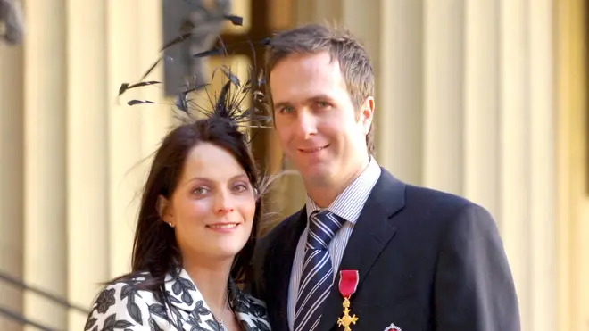 Michael Vaughan and wife Nichola in 2005, after receiving his OBE