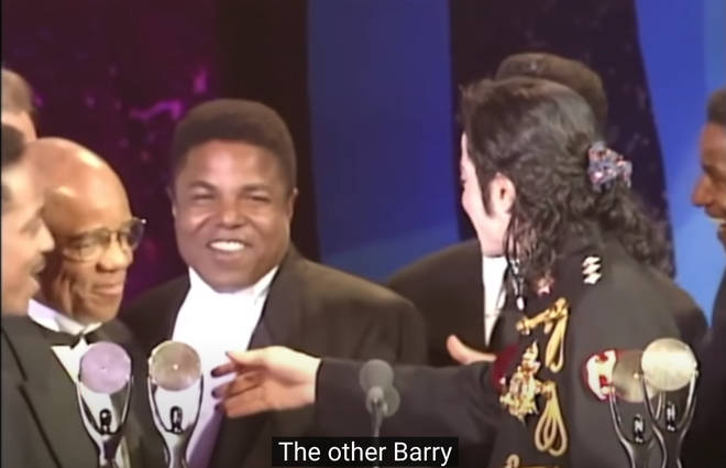 As Michael can be seen hugging the famous record producer, Barry Gibb suddenly appears on stage much to the King of Pop&squot;s surprise - "Oh the other Barry, that&squot;s two Barrys!" he&squot;s exclaims.