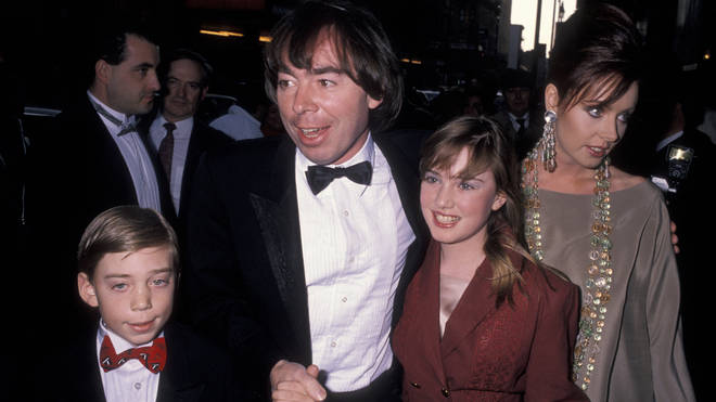 Andrew Lloyd Webber, wife Sarah Brightman, daughter Imogen Webber and son Nicholas Webber in 1990