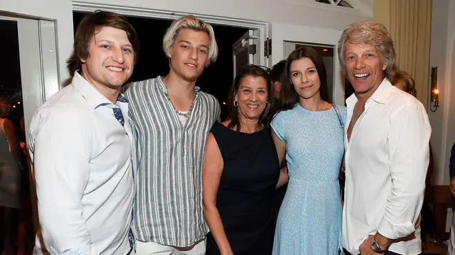 Jon Bon Jovi with his family ((L-R) Jesse Bongiovi, Jacob Bongiovi, Dorothea Bon Jovi, Stephanie Bongiovi, and Jon Bon Jovi)