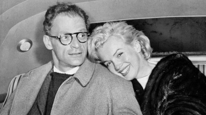 Marilyn Monroe and husband Arthur Miller in car at Idlewild